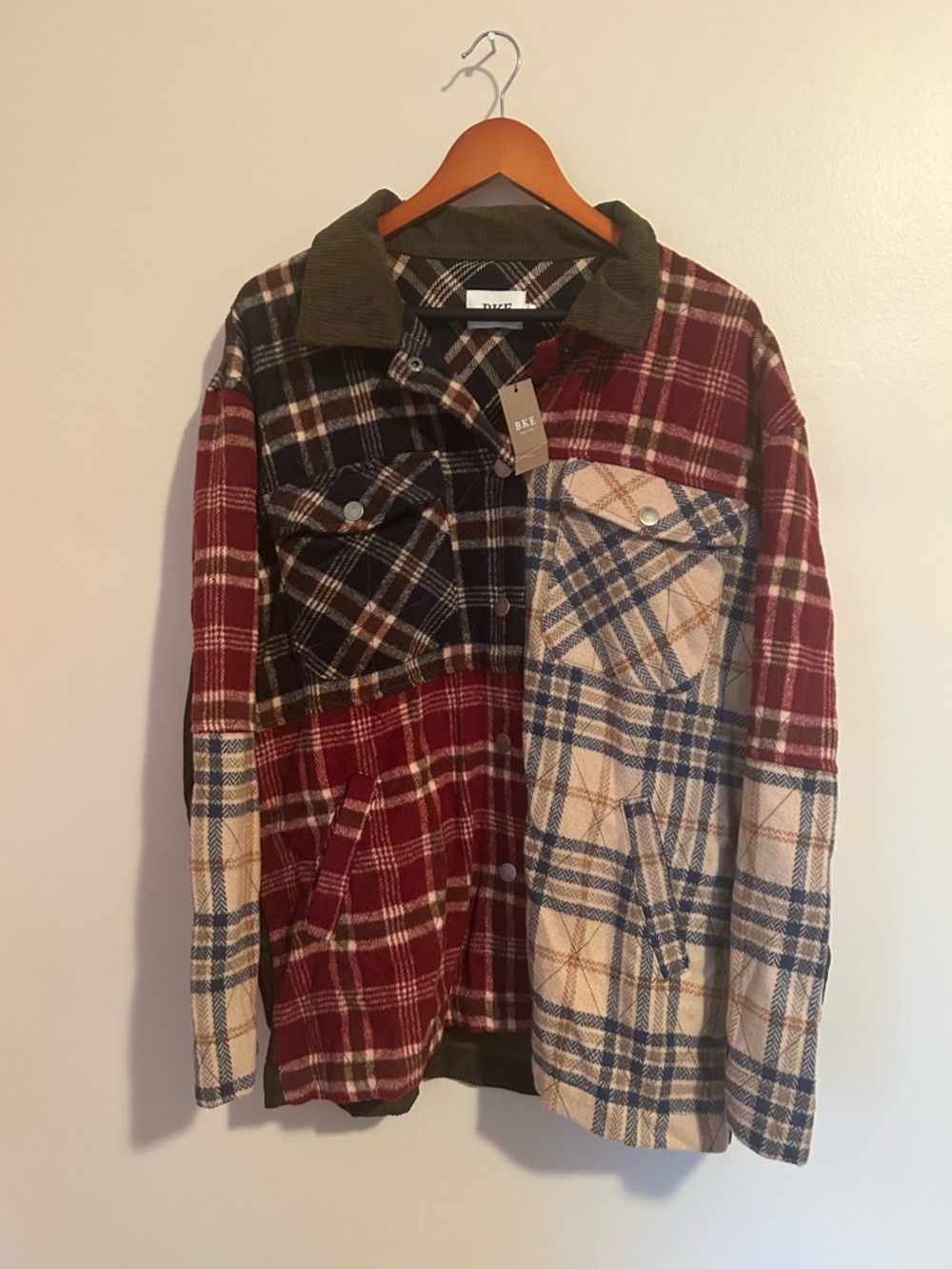 Buckle Multi-Plaid Shacket in Red, Navy & Cream